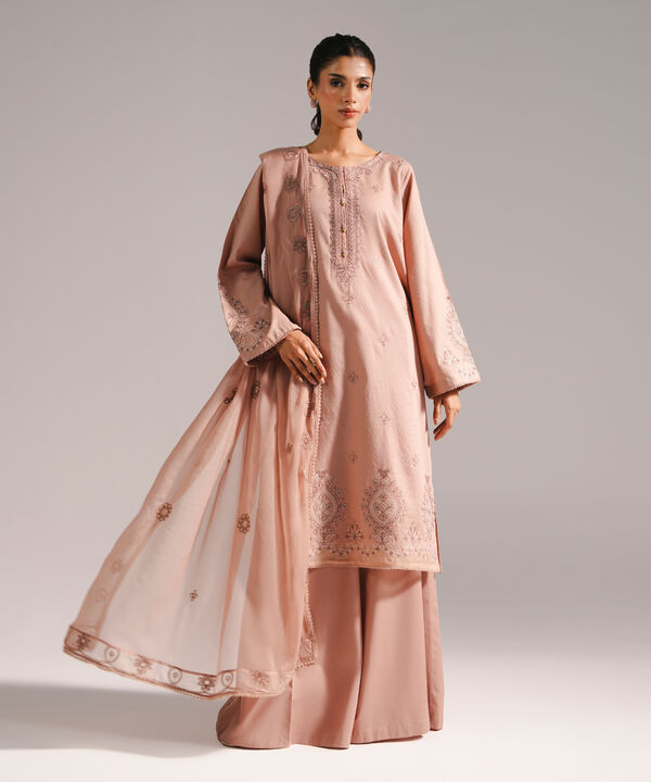 3 Piece - Embroidered Dobby Suit