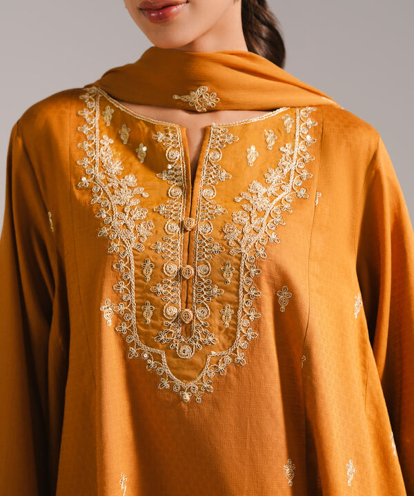 3 Piece - Embroidered Dobby Suit