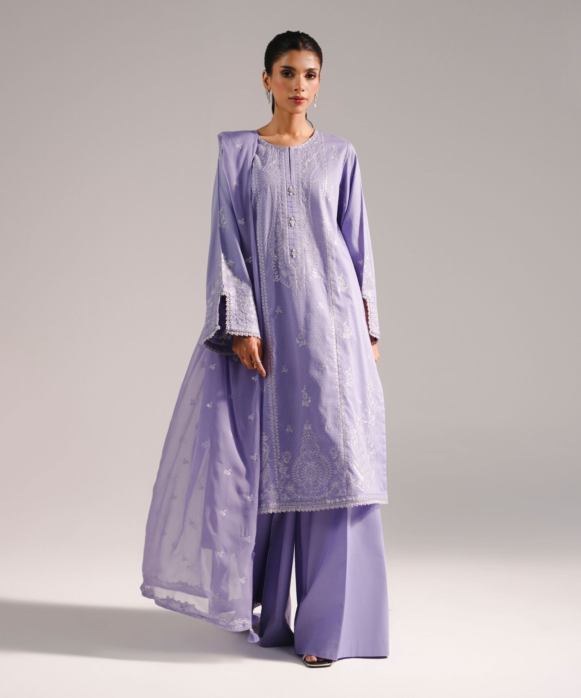 Women's RTW Dobby Embroidered Lilac 3 Piece Suit