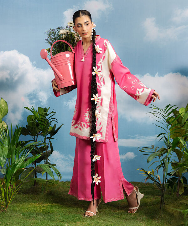 2 Piece - Embroidered Cotton Satin Suit