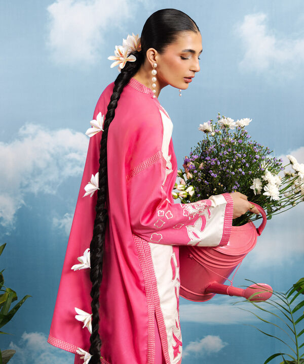 2 Piece - Embroidered Cotton Satin Suit