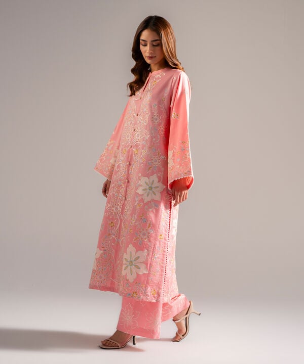 2 Piece - Embroidered Cotton Satin Suit