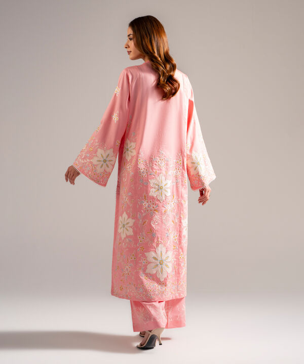2 Piece - Embroidered Cotton Satin Suit
