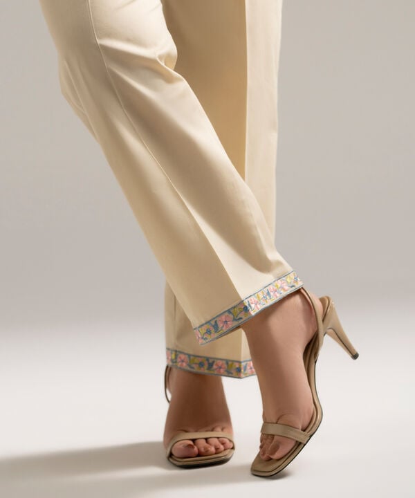 Embroidered Cambric Straight Pants