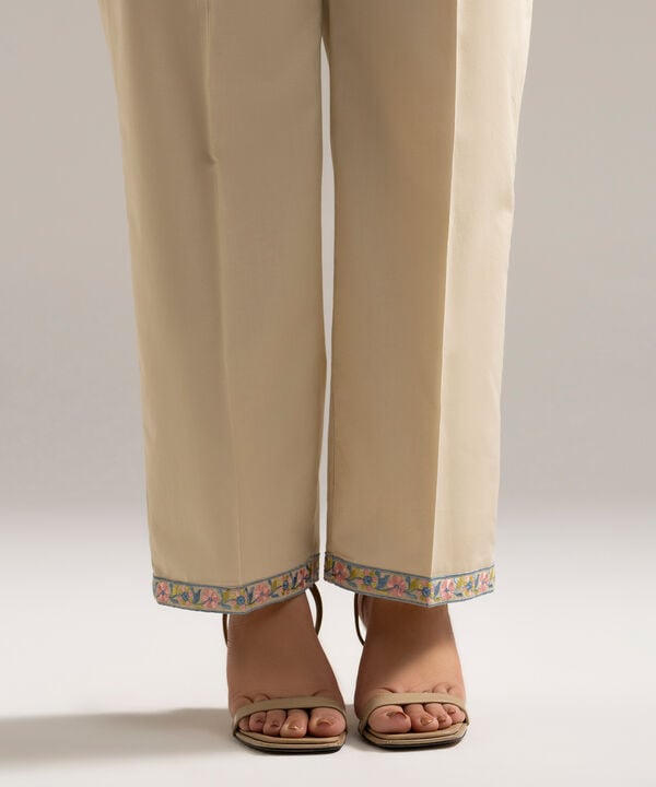 Embroidered Cambric Straight Pants