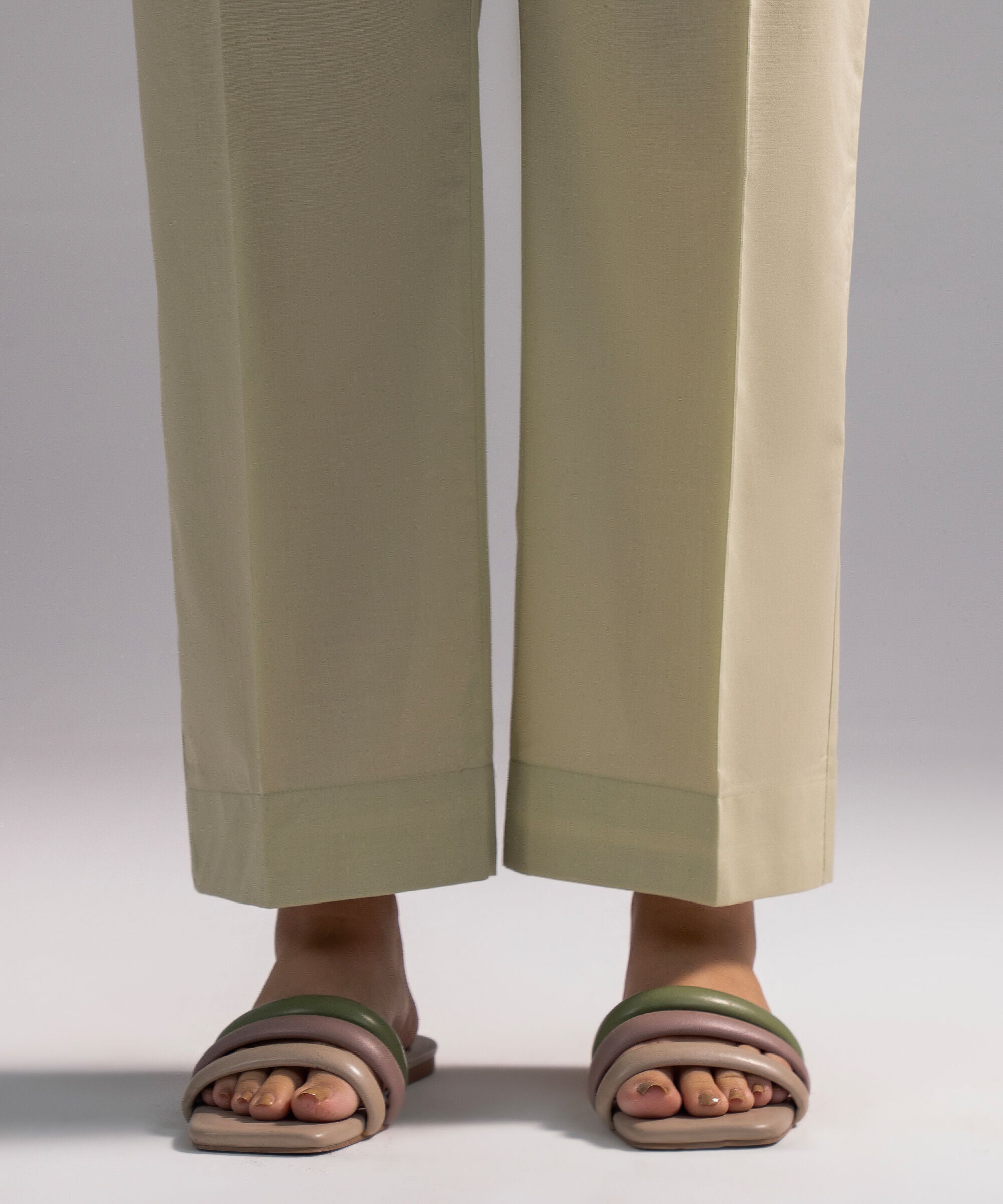 Women's RTW Cambric Solid Mint Green Straight Pants