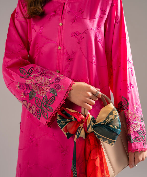 3 Piece - Embroidered Cotton Satin Suit