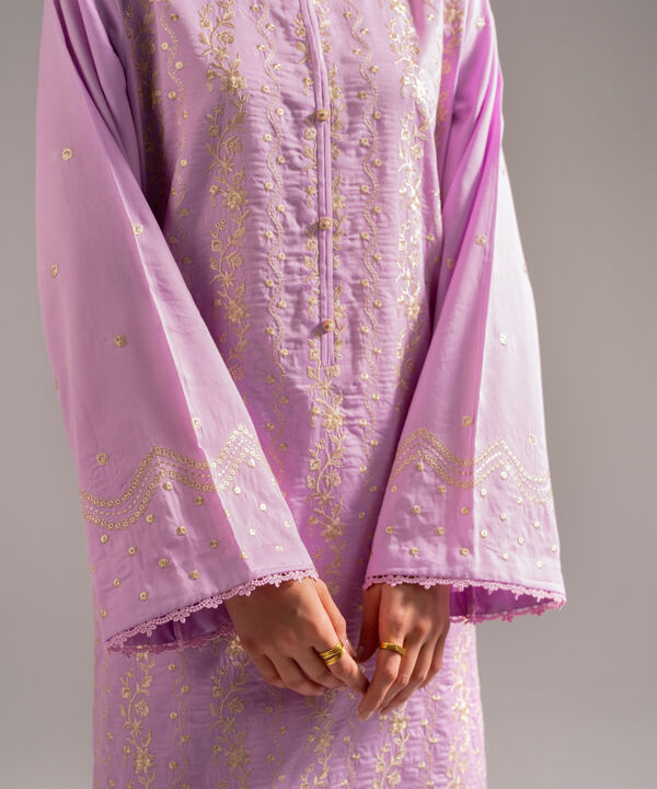 3 Piece - Embroidered Cotton Satin Suit