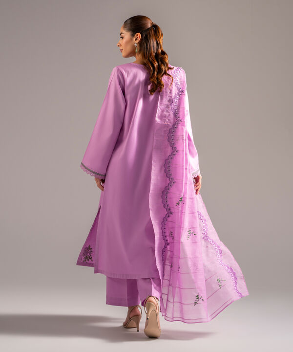 3 Piece - Embroidered Cotton Satin Suit