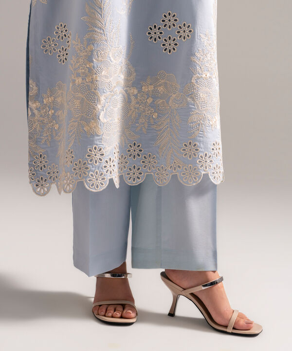 3 Piece - Embroidered Cotton Satin Suit