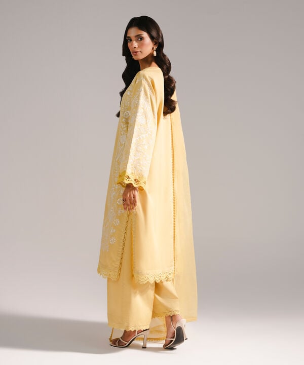 3 Piece - Embroidered Cotton Satin Suit