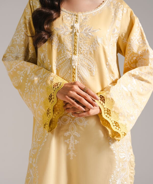3 Piece - Embroidered Cotton Satin Suit