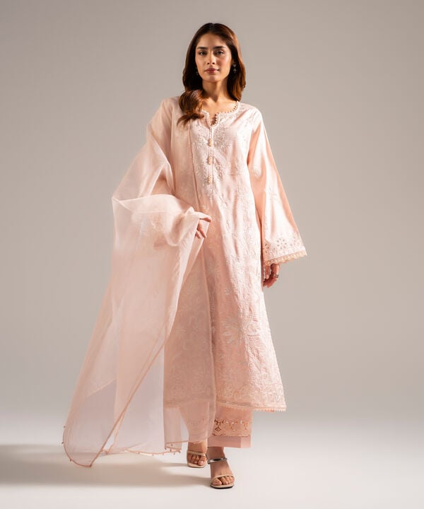 3 Piece - Embroidered Dobby Suit