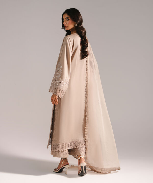 3 Piece - Embroidered Cotton Satin Suit