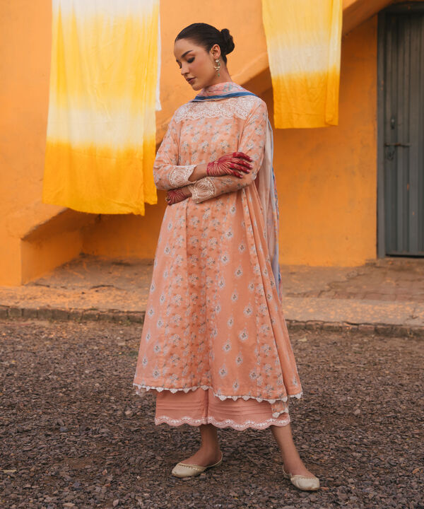 3 Piece - Embroidered Cotton Satin Suit