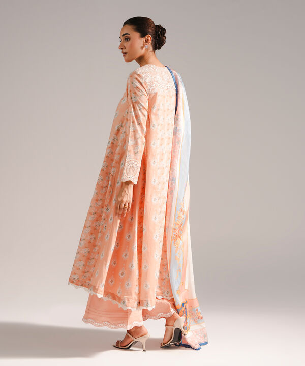 3 Piece - Embroidered Cotton Satin Suit