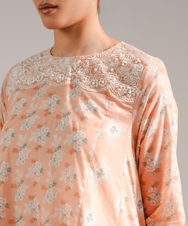 3 Piece - Embroidered Cotton Satin Suit