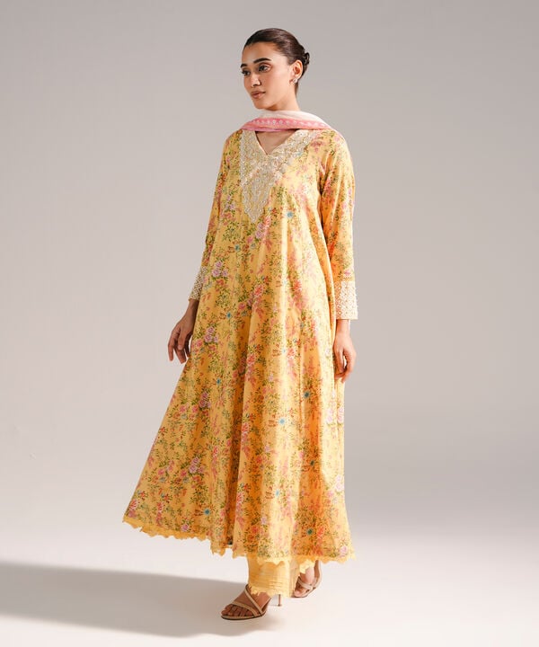 3 Piece - Embroidered Cotton Satin Suit