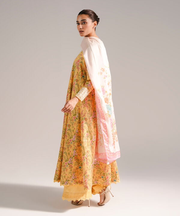 3 Piece - Embroidered Cotton Satin Suit
