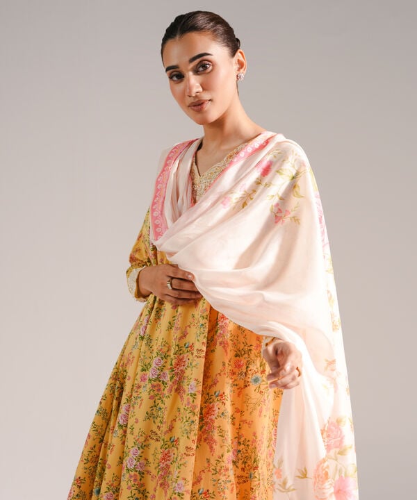 3 Piece - Embroidered Cotton Satin Suit