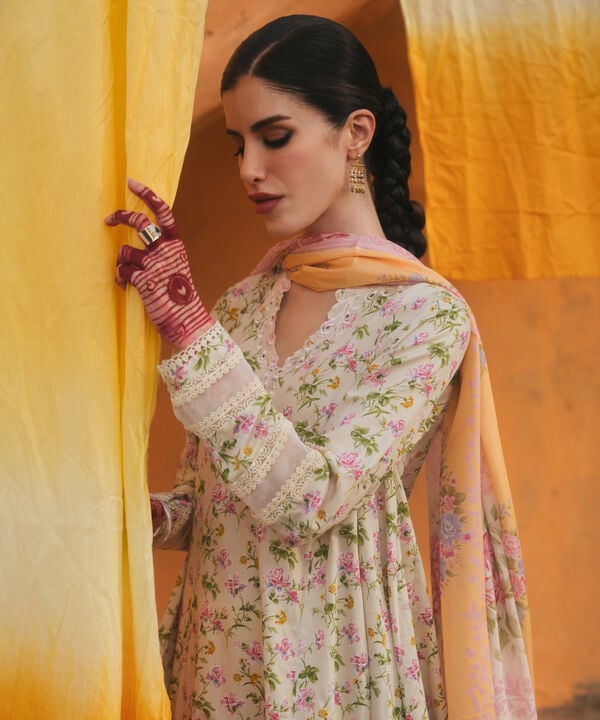 3 Piece - Embroidered Cotton Satin Suit