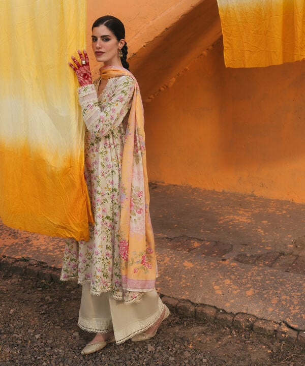 3 Piece - Embroidered Cotton Satin Suit