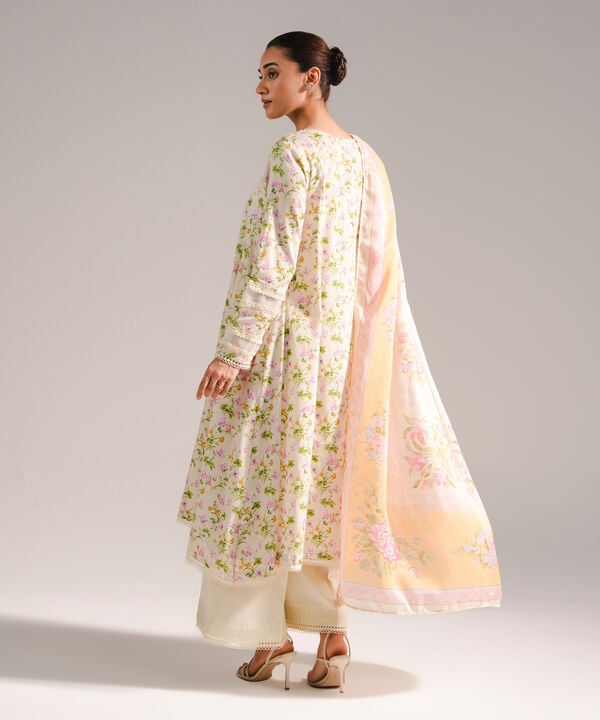 3 Piece - Embroidered Cotton Satin Suit