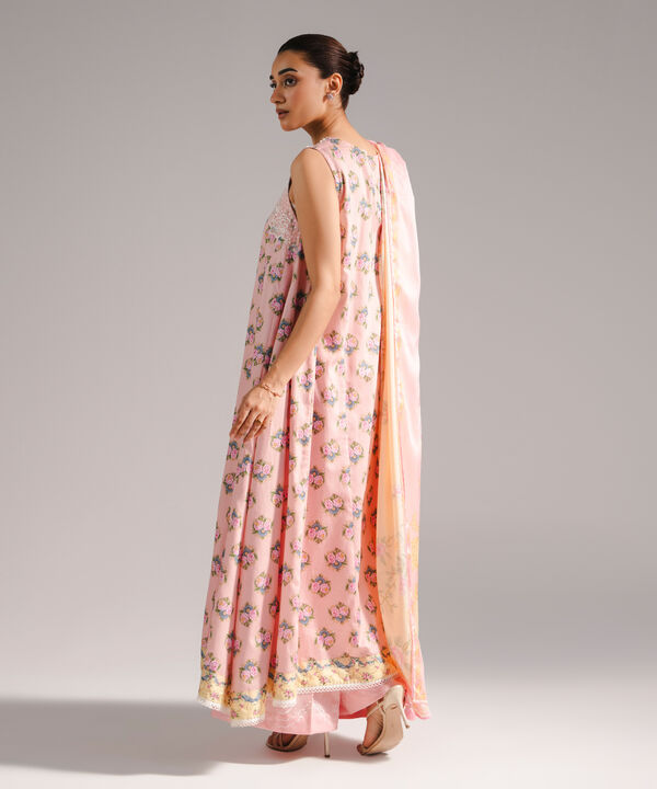 3 Piece - Embroidered Cotton Satin Suit