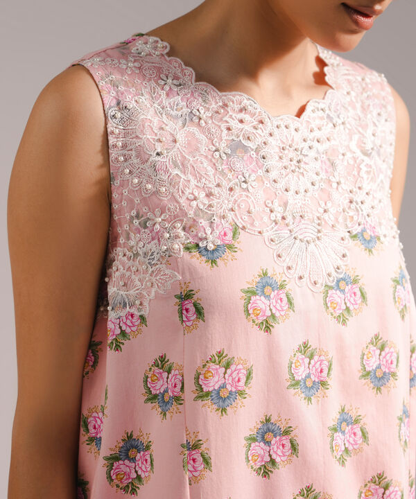 3 Piece - Embroidered Cotton Satin Suit