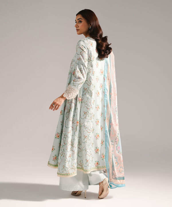3 Piece - Embroidered Cotton Satin Suit