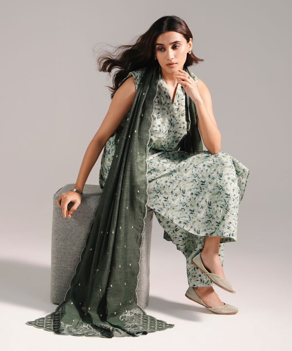 3 Piece - Printed Zari Lawn Suit