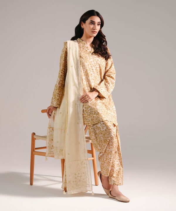 3 Piece - Printed Zari Lawn Suit