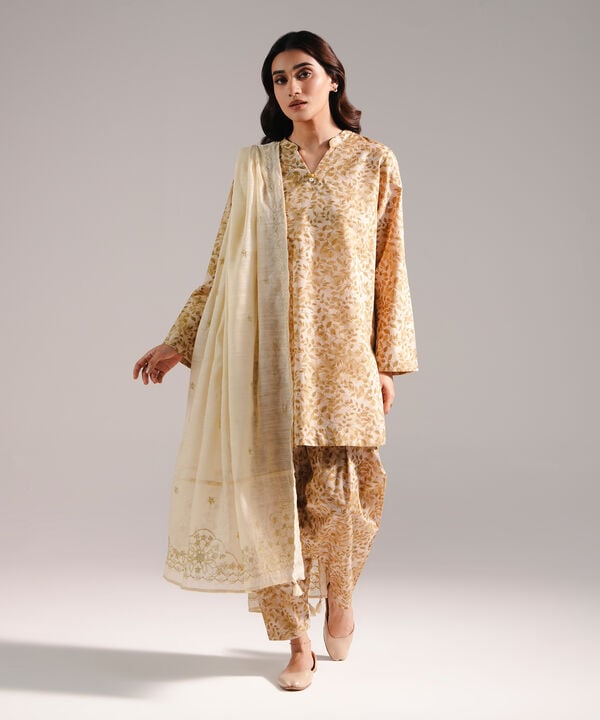 3 Piece - Printed Zari Lawn Suit