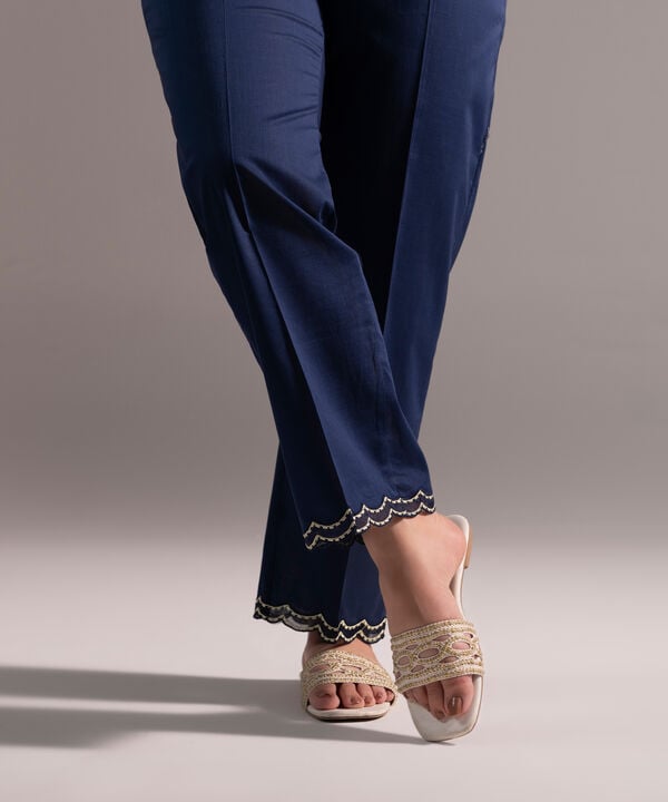 Embroidered Crosshatch Straight Pants
