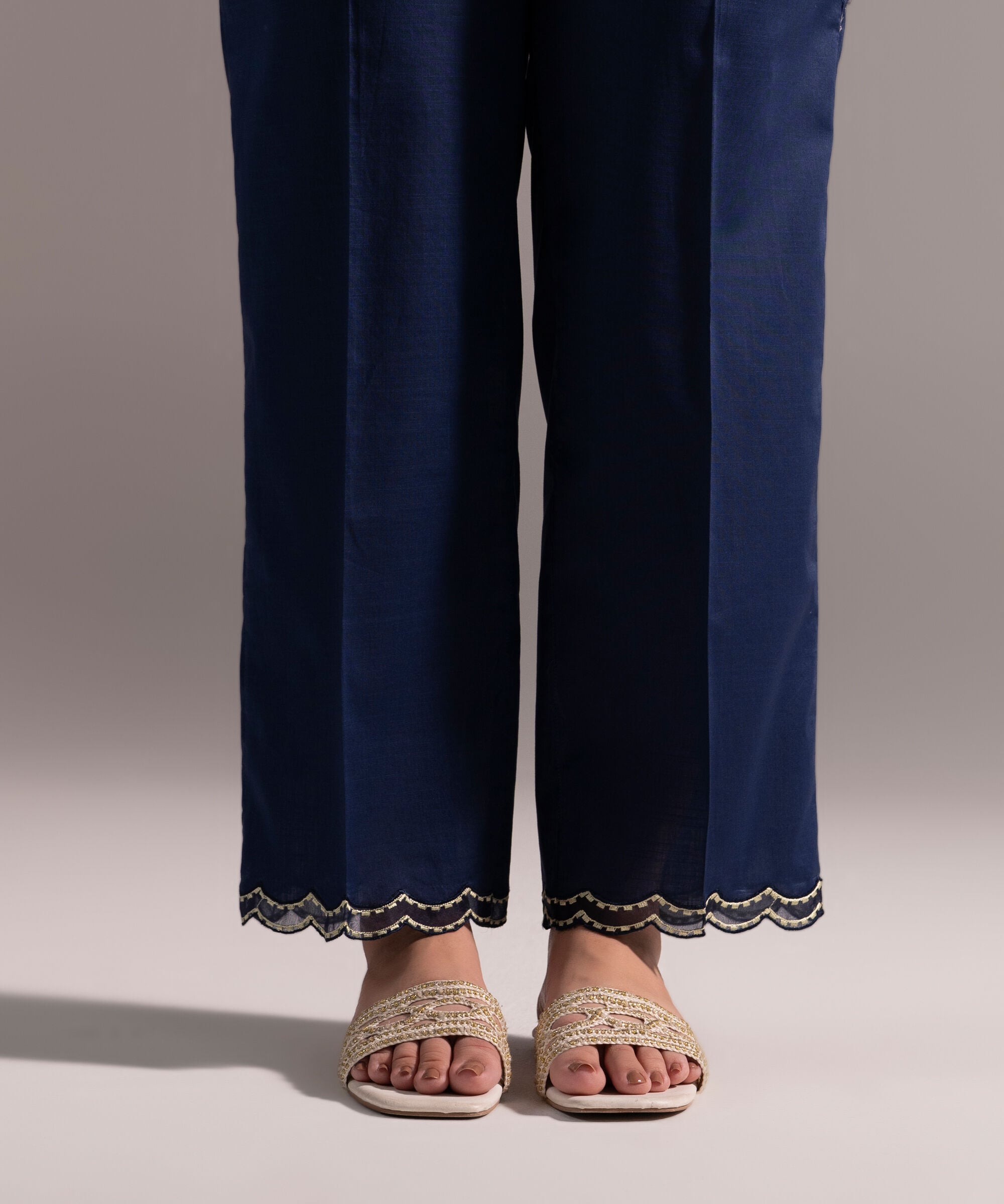 Embroidered Crosshatch Straight Pants