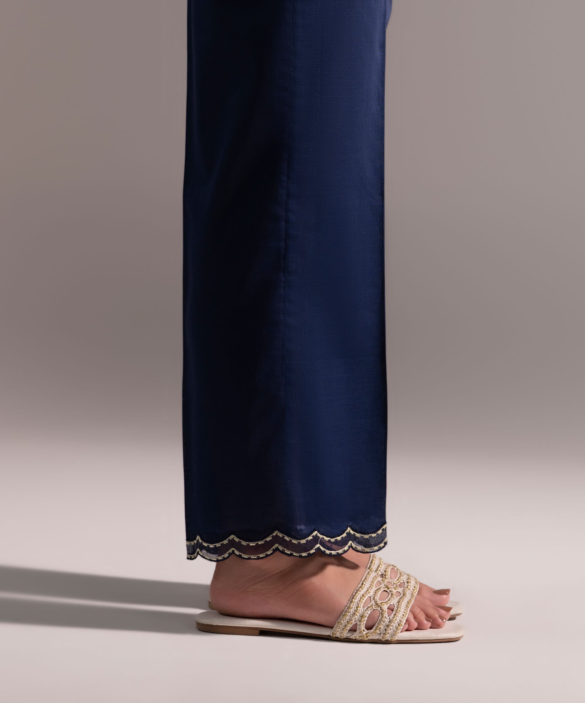 Embroidered Crosshatch Straight Pants