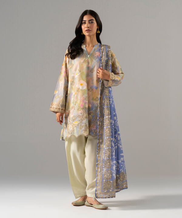 3 Piece - Embroidered Cambric Suit