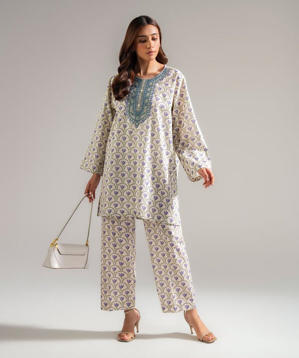 2 Piece - Embroidered Cambric Suit