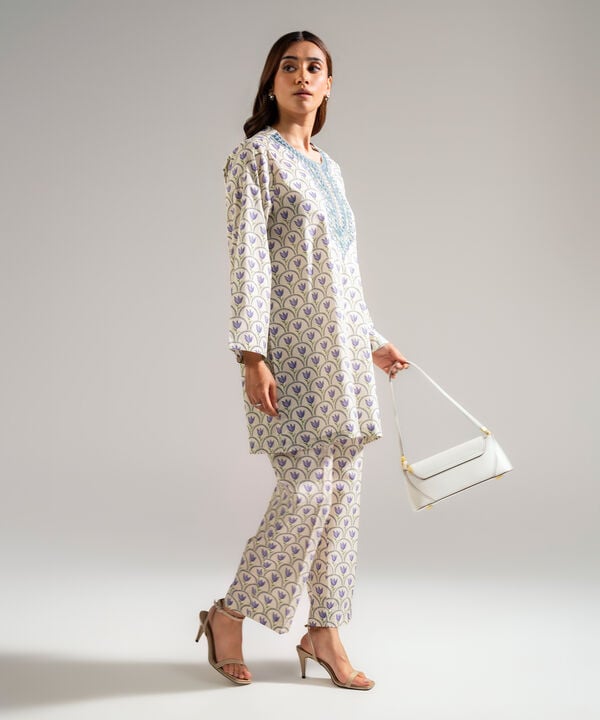 2 Piece - Embroidered Cambric Suit
