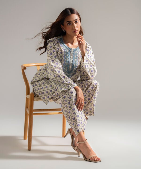2 Piece - Embroidered Cambric Suit