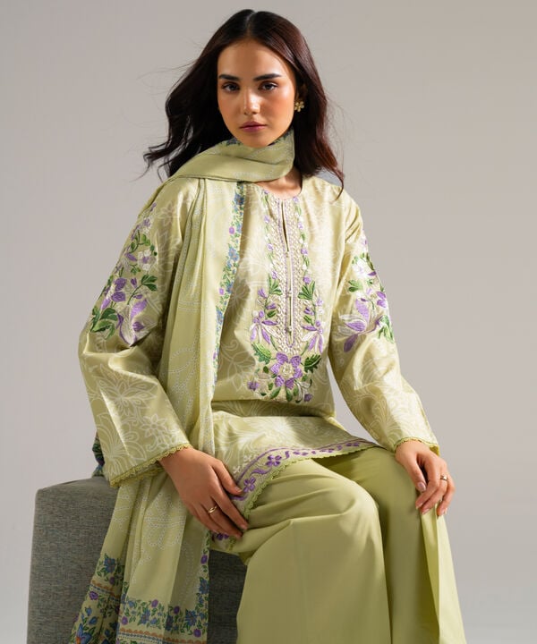 3 Piece - Embroidered Cambric Suit