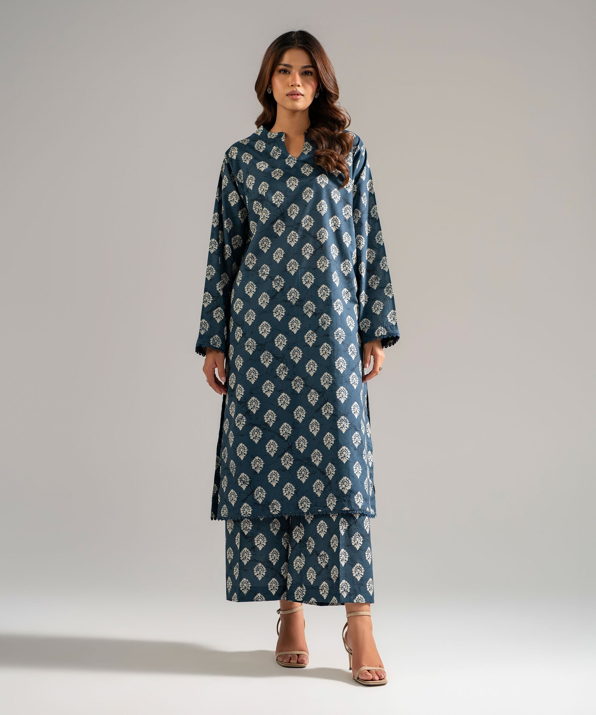 Women's RTW Lawn Printed Dark Blue 2 Piece Suit