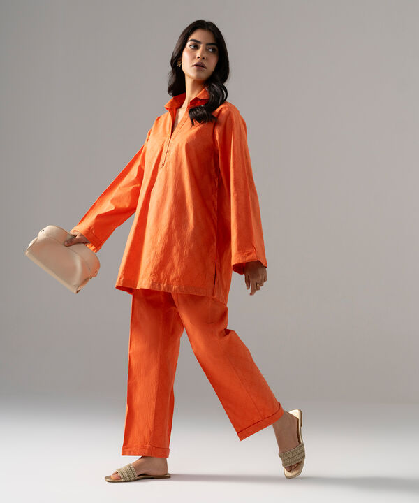 2 Piece - Solid Textured Cotton Suit