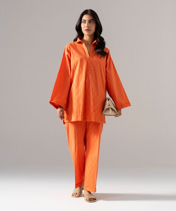 2 Piece - Solid Textured Cotton Suit