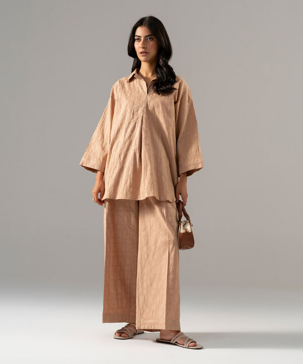 2 Piece - Solid Textured Cotton Suit