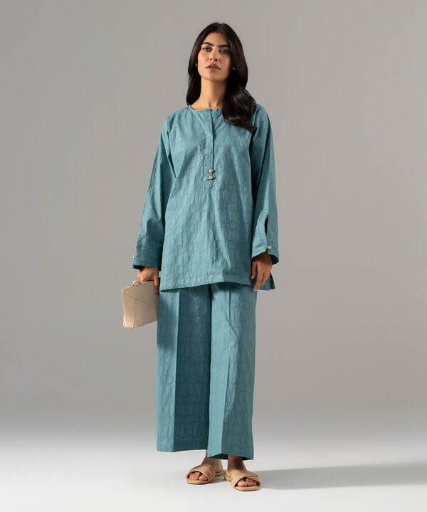 2 Piece - Solid Textured Cotton Suit
