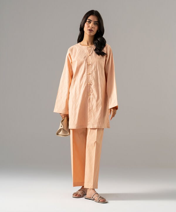 2 Piece - Solid Textured Cotton Suit