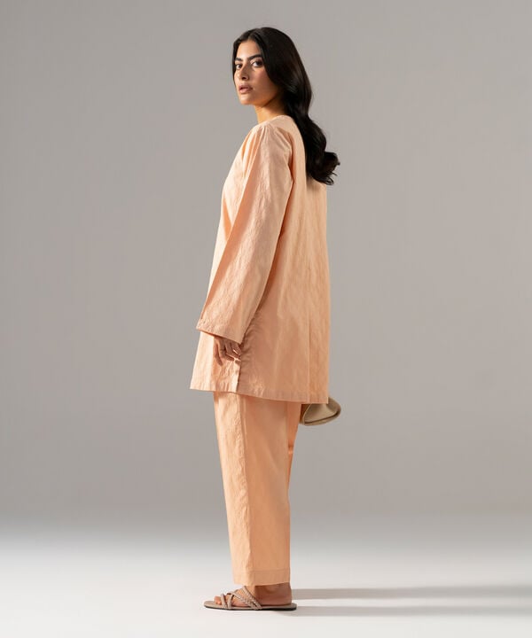 2 Piece - Solid Textured Cotton Suit