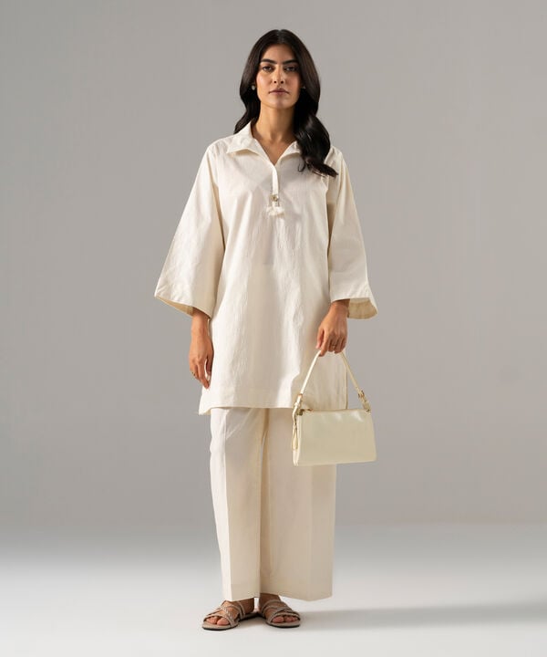 2 Piece - Solid Textured Cotton Suit