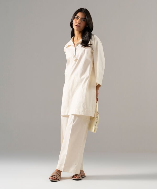 2 Piece - Solid Textured Cotton Suit